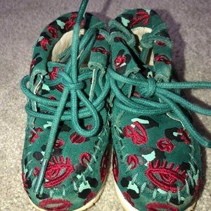 Akid Stone Leopard Leather Shoes Size 4C‎ Unisex Toddlers Girls Green Red